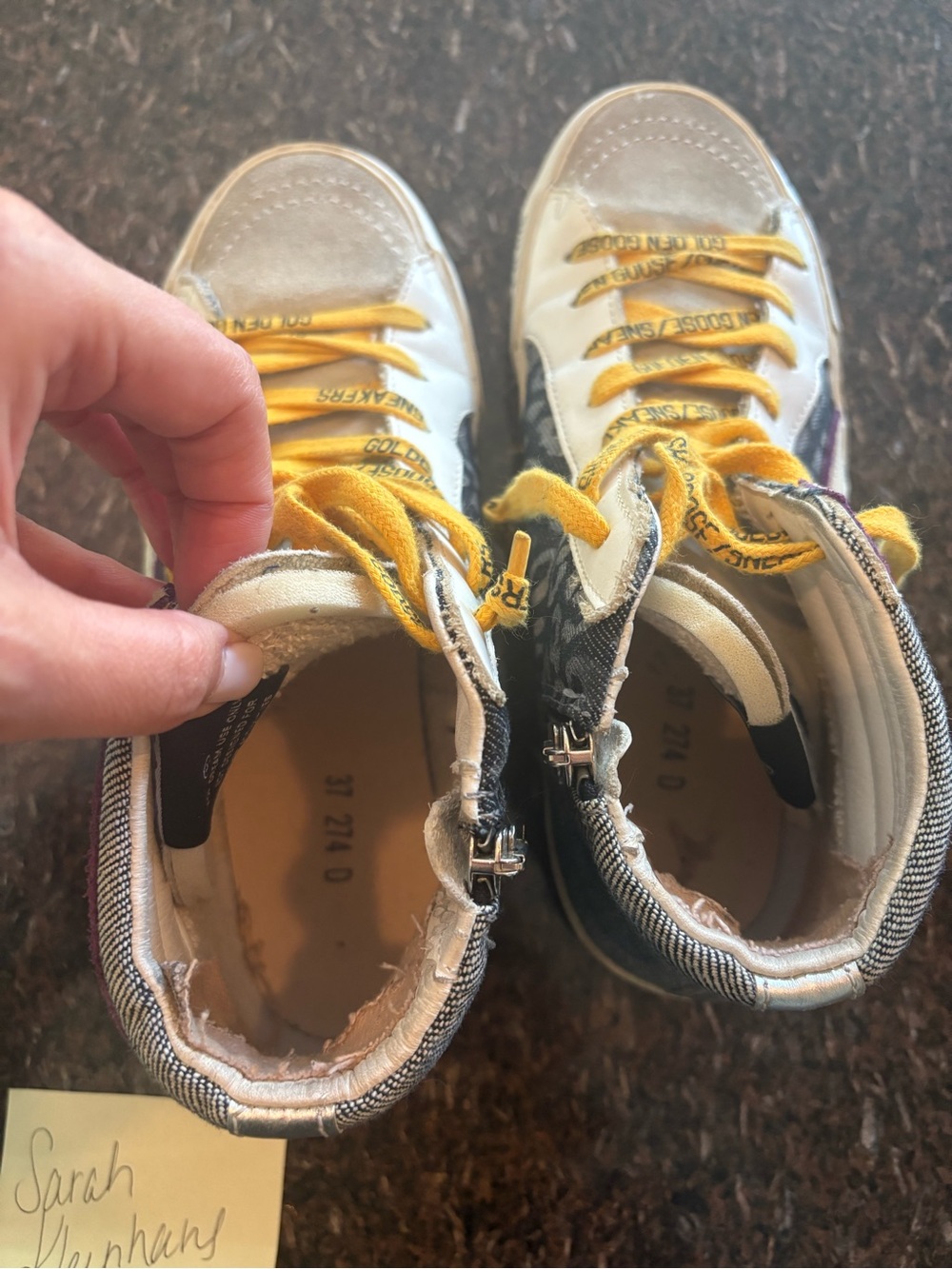 Golden Goose High-Top Sneakers in Beige, Yellow, Black - Picture 2 of 5